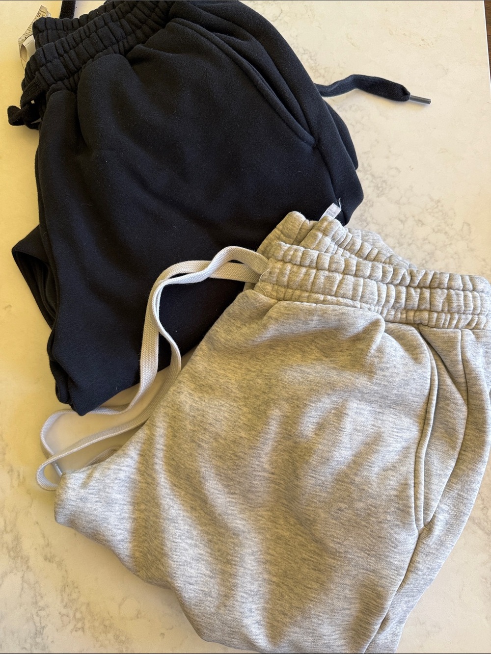 Fabletics Track Joggers in Black and Heather Gray